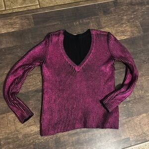 ASOS Metallic Painted Pink Purple Sweater Size 8 100% cotton